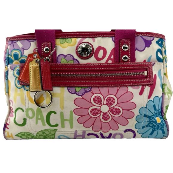 Coach Purse Poppy Graffiti Floral Tote Bag Multicolor Canvas EUC - Picture 1 of 16